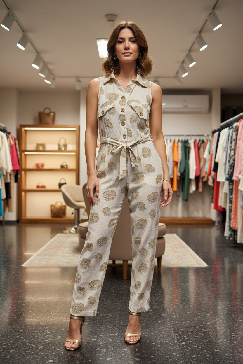 Jumpsuit Blatt Beige - Mein Shop